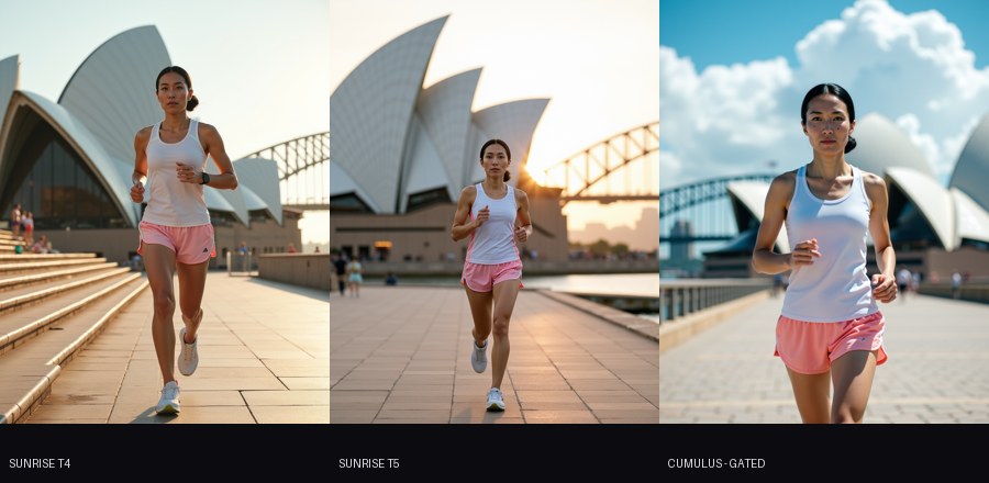 Three Sydney takes: two sunrise looks and one under blue skies with cumulus clouds