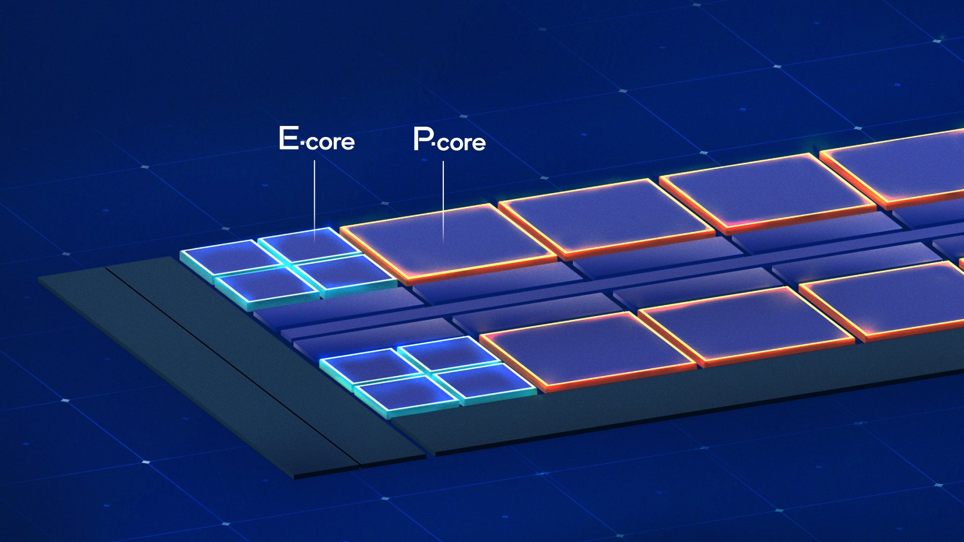 Intel E-core and P-core labeled diagram