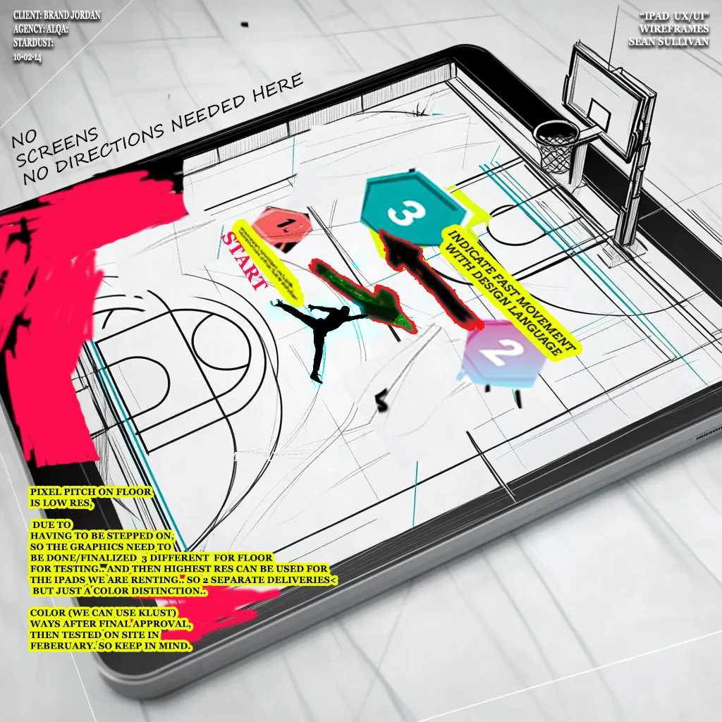 Jordan Last Shot, creative call previz on iPad, court layout planning