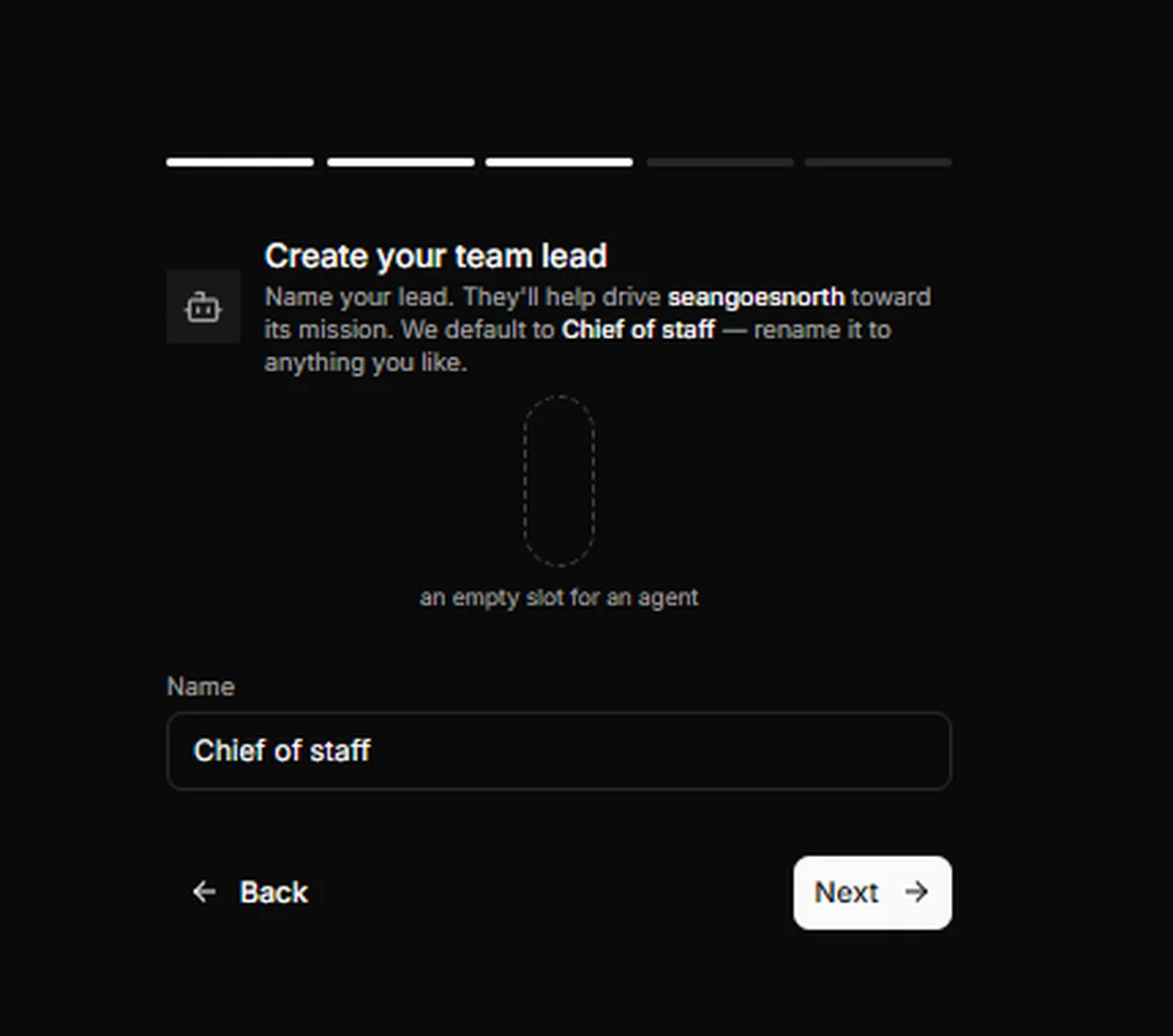 Paperclip studio onboarding: creating the team lead agent, Chief of Staff