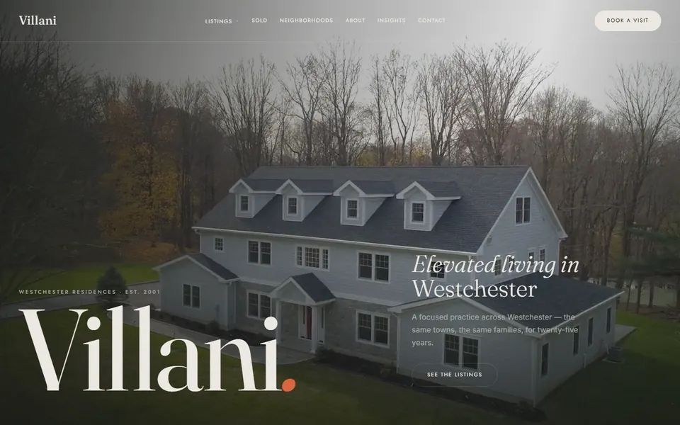 Villani Homes website homepage, Westchester real estate